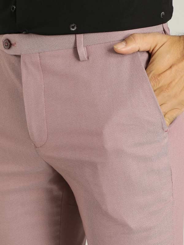 Indian Terrain Men's Comfort Fit Solid Pink Trousers